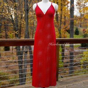 Vintage Red Maxi Lingerie Slip Dress Hollywood Glam